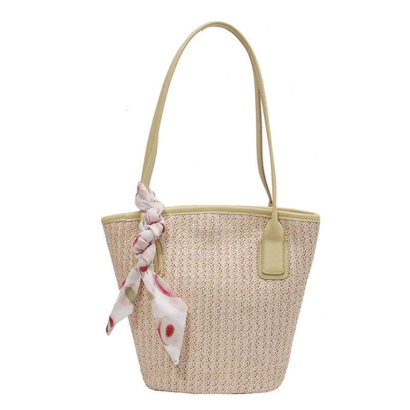Women's Ins Straw Large Capacity Simple Silk Scarf Rattan Handbag