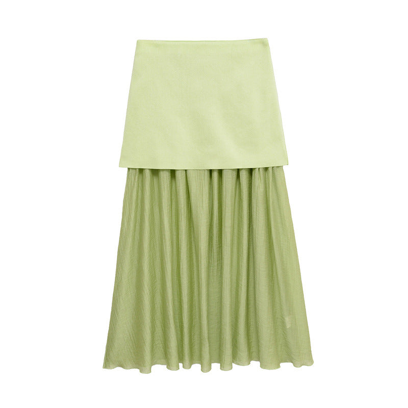 Solid Color Knitted Pleated Stitching Skirt