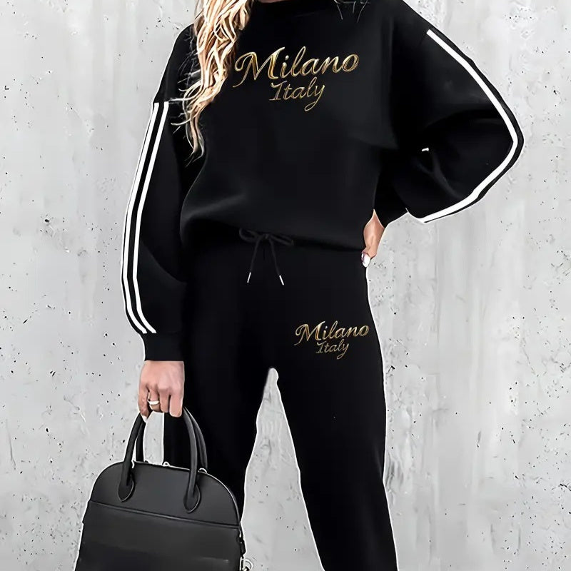 Fashion Round Neck All-matching Long-sleeved Trousers Casual Suit