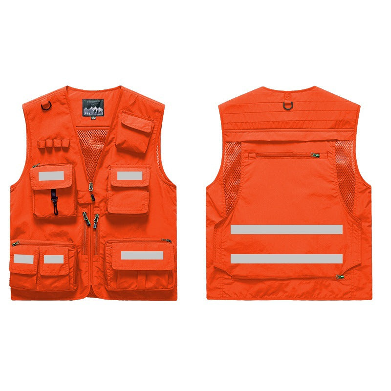 Mens And Womens Workwear Vest With Reflective Strips And Multiple Pockets