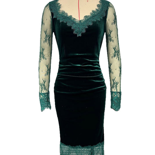 Elegant Long-sleeve Waist-cinching Dress
