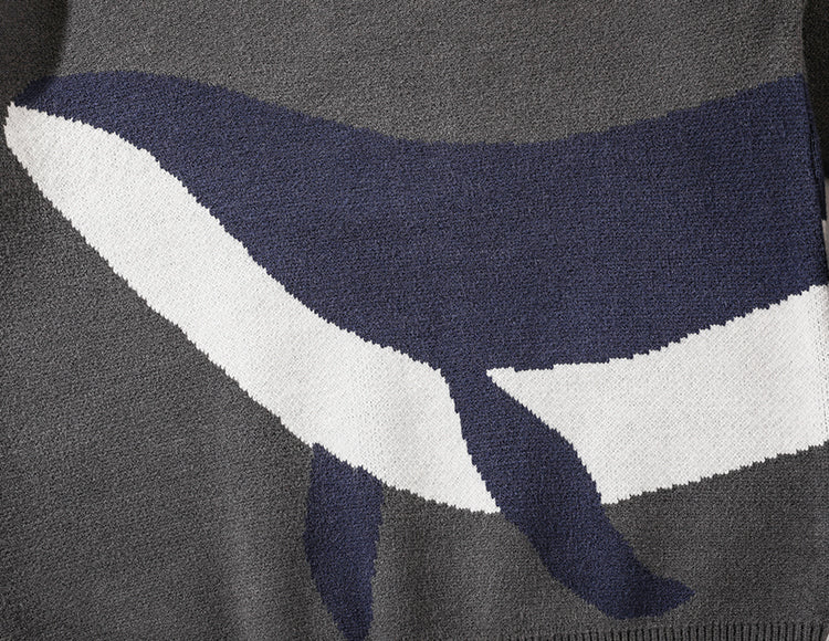 Japanese Vintage Whale Round Neck Sweater For Men