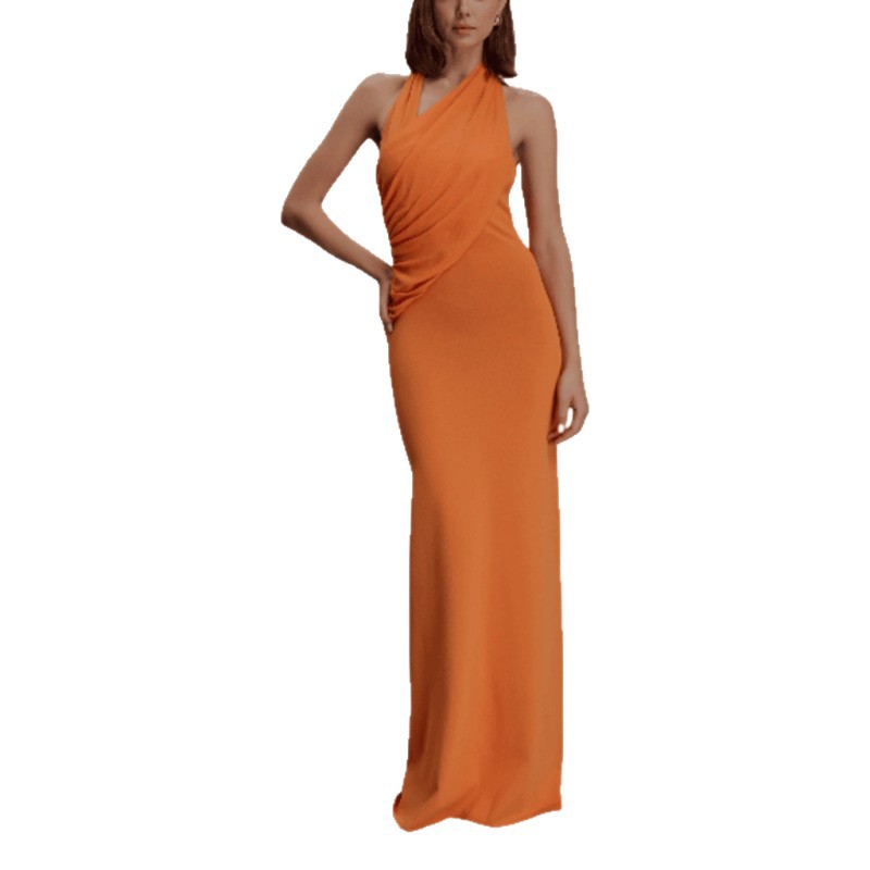 Sexy Off-the-Shoulder Sleeveless Bodycon Pleated Backless Dress For Women