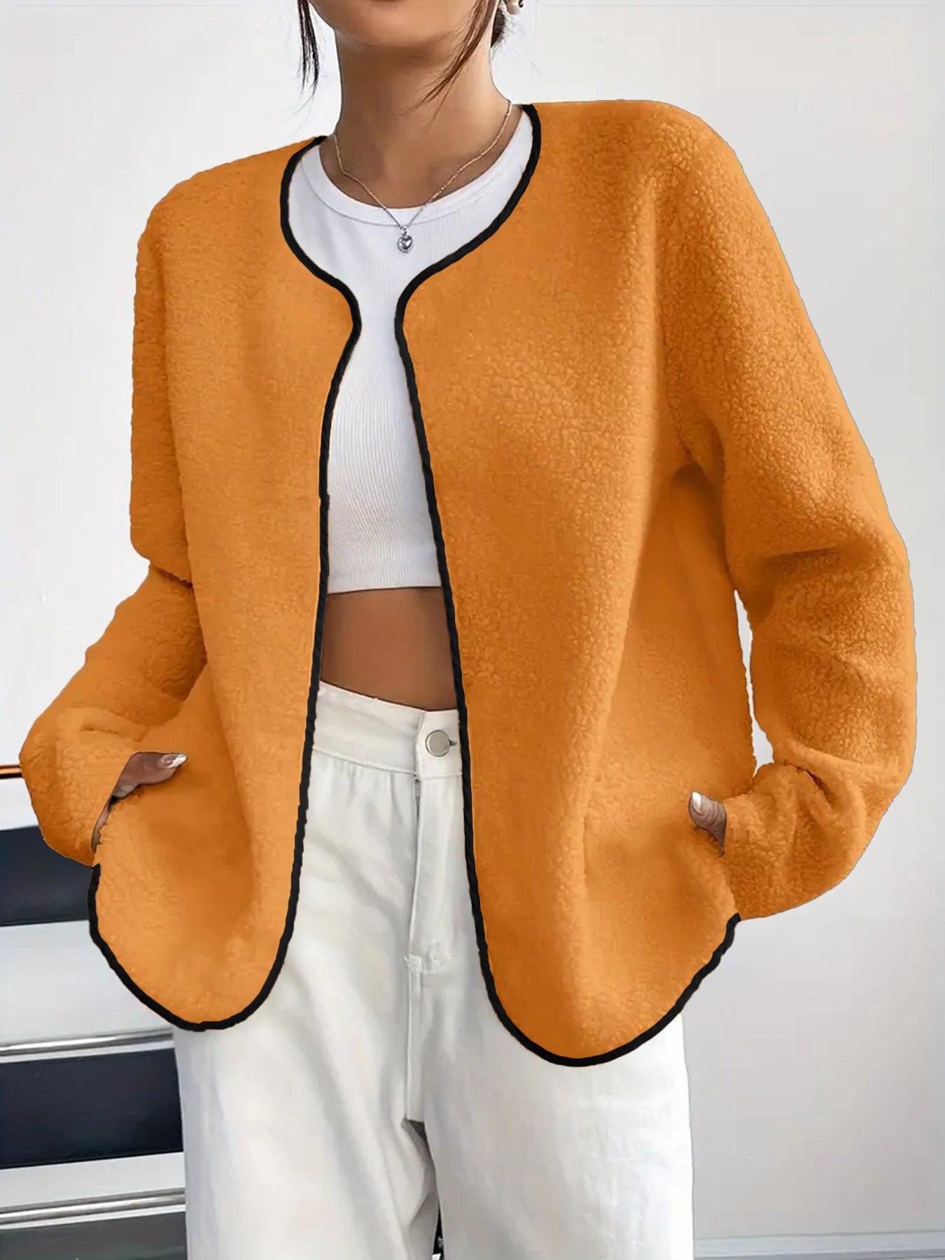 Moderigtig Casual Ensfarvet Cardigan Kort Jakke til Kvinder