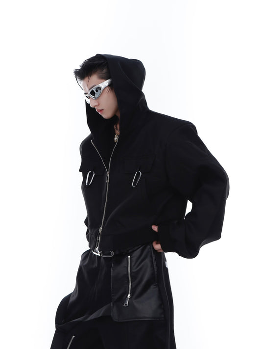 Niche Carabiner Design Shoulder Pad Cropped Jacket