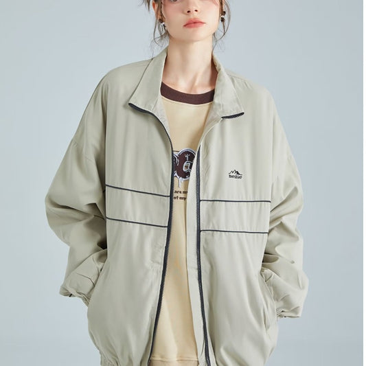 Women's Retro Lapel Windbreaker Jacket