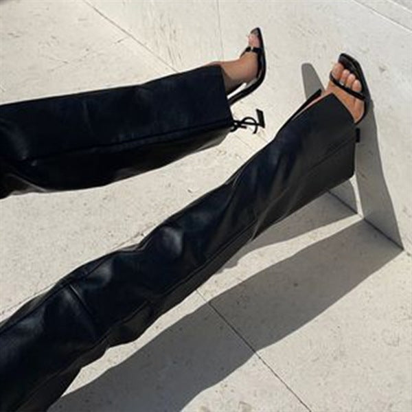 Straight Tube Loose Casual Low Waist Leather Pants