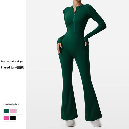 Slim-fit Bare-feel Long-sleeve Yoga Jumpsuit With A Zipper