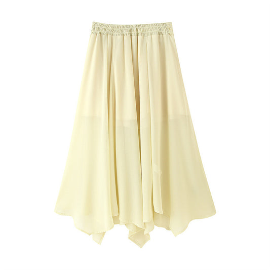 Yellow Irregular String Decoration Chiffon Skirt