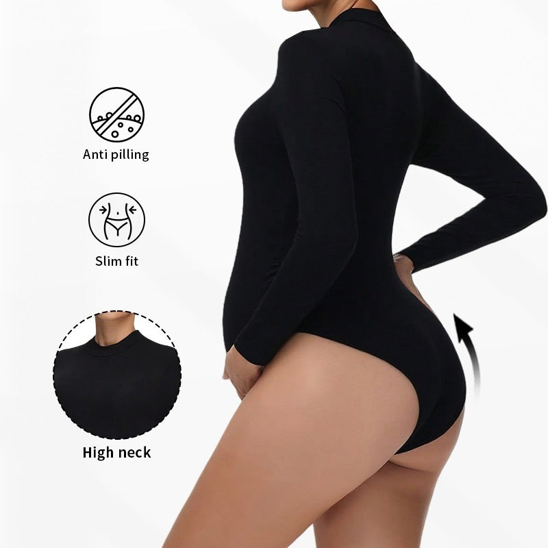 Long-sleeve Form-fitting Mid-neck Bodysuit
