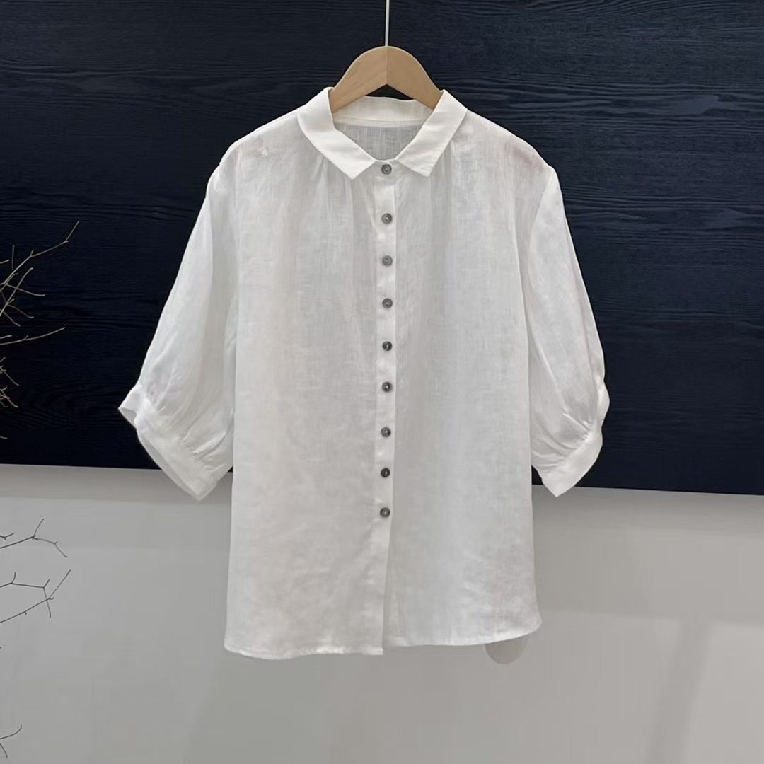 Artistic Versatile Breathable Solid Color Linen Women's Shirt