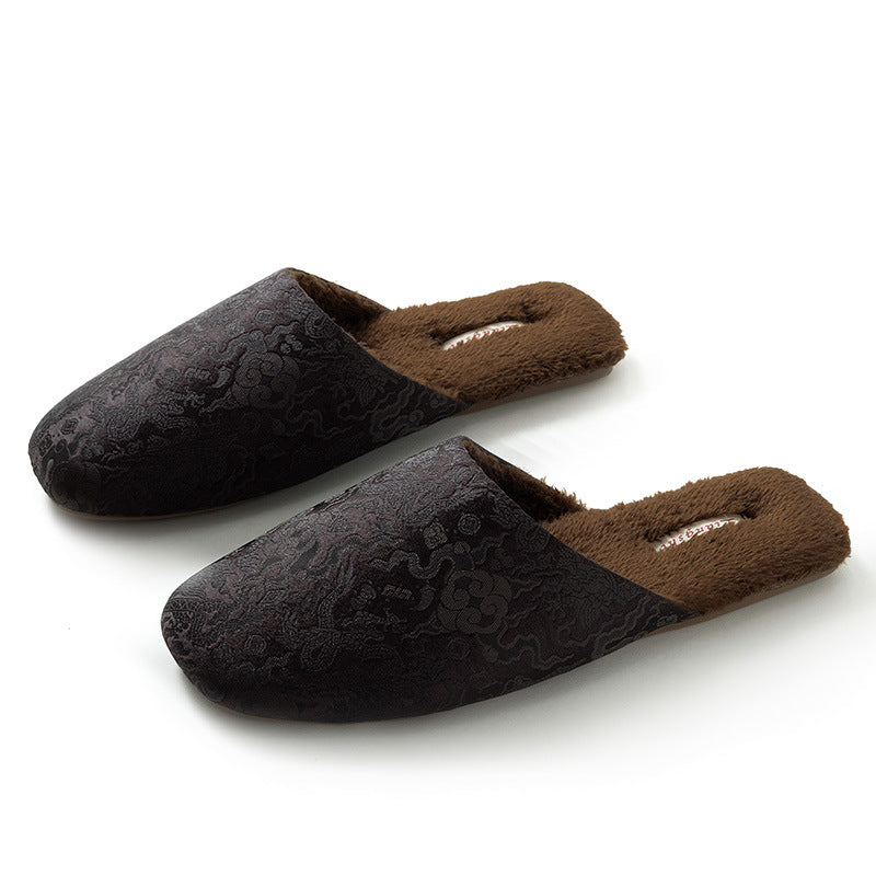Women's Embroidered Floral Ox-Tendon Sole Plush Slippers