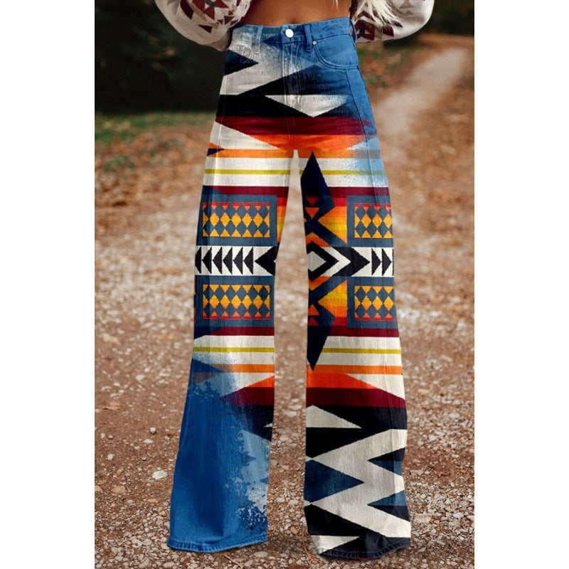 Digital Print Casual Versatile Plus-size Faux Denim Jeans 3D