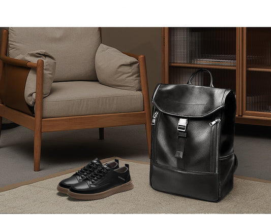 Cowhide Men's Bag Large Capacity Leather Backpack