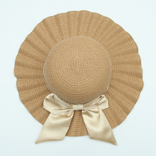 Wide-brimmed Holiday Beach Hat With Shell Pattern Big Bow