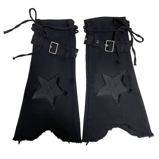 Star Embroidery Tie-neck Denim Retro Slightly Flared Women's Pile Tube Socks Leg Warmer