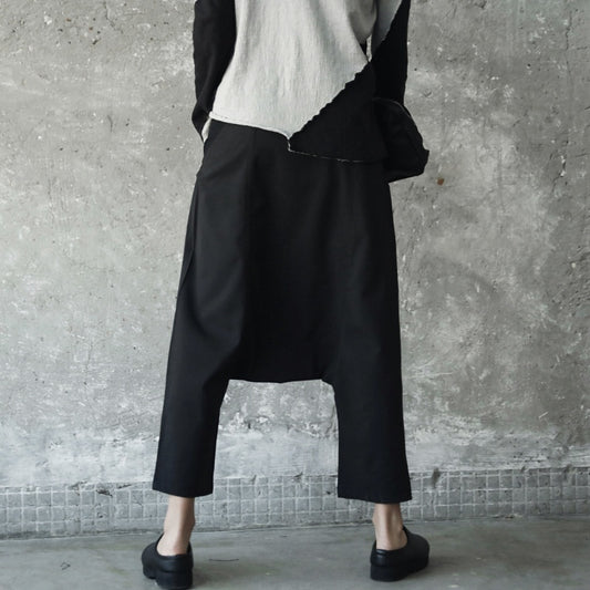 Thin Knitted Stitching Hanging Crotch Cropped Harem Pants