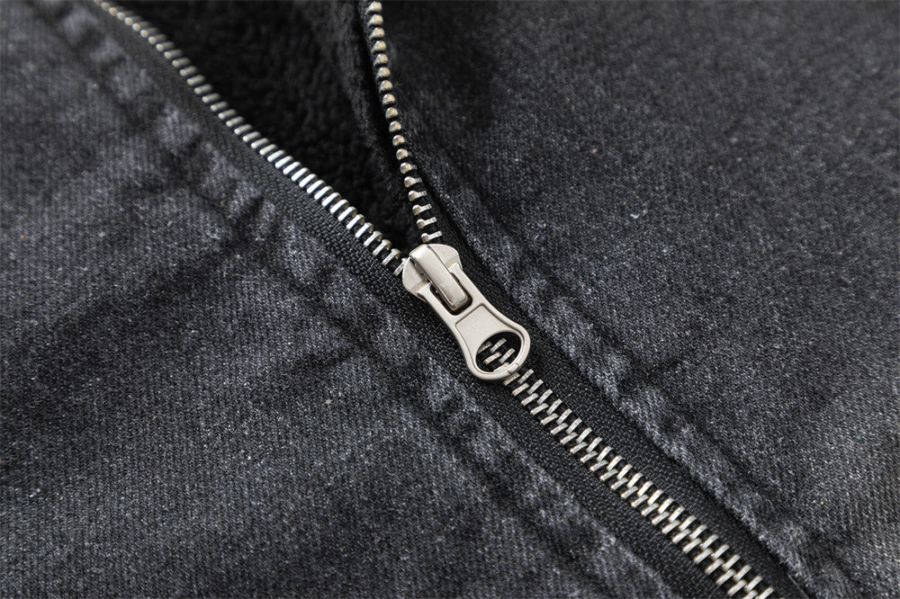 Washing Gradient Frayed Hem Denim Jacket Thickening