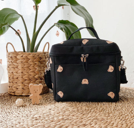 Embroidered Bear Insulated Baby Stroller Storage Bag
