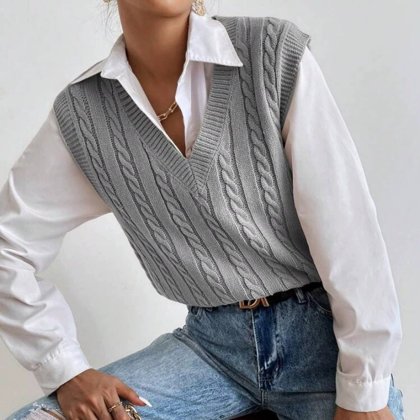 Women's Knitted Waistcoat Casual Suit