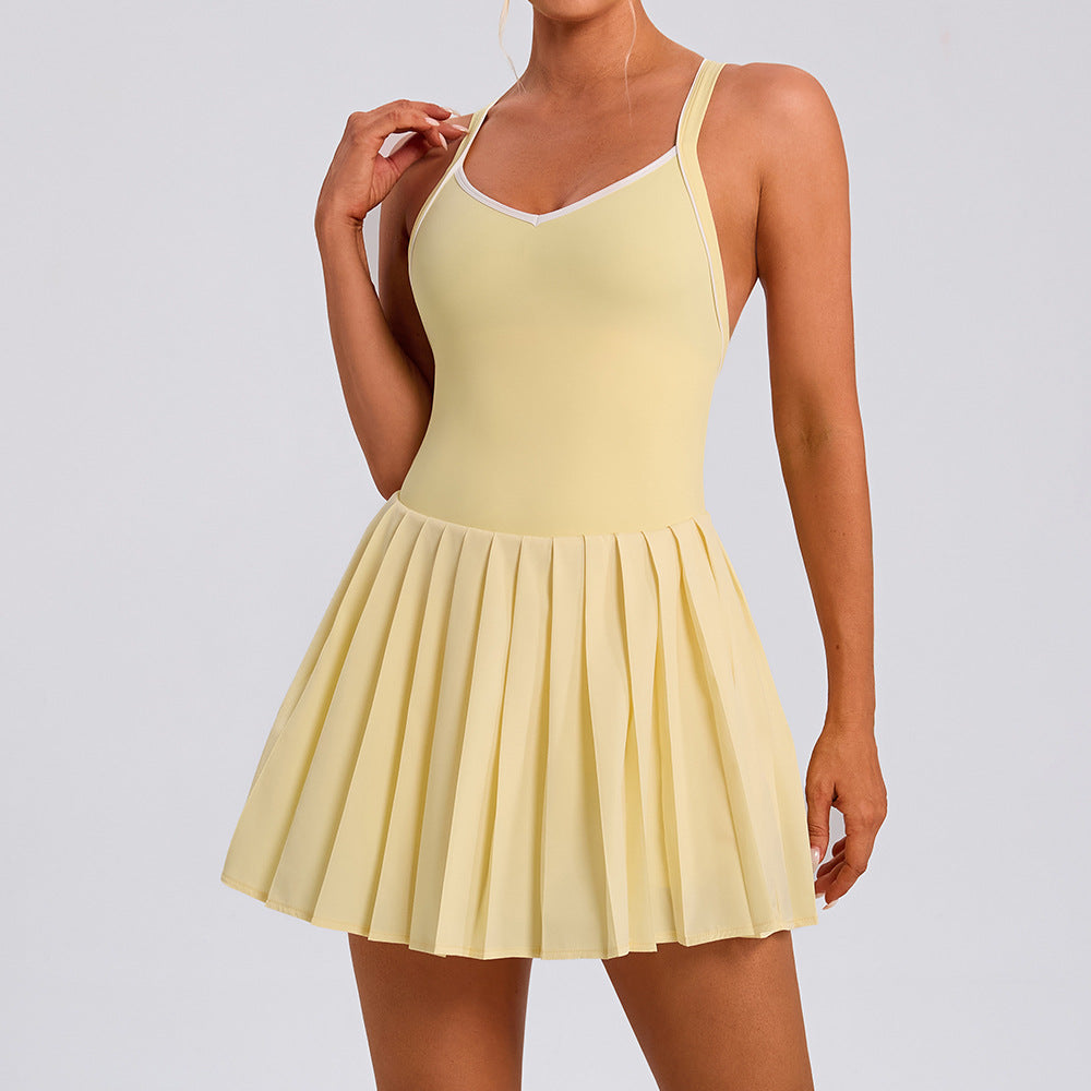 Short Skirt With Built-in Chest Pads Anti-exposure Tennis Skirt
