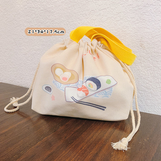 Frokosttaske i lærred med snøre – japansk stil, kreativ, stor kapacitet