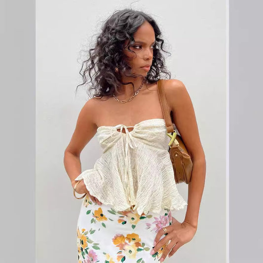 Sommer Off-shoulder Hot Girl Ensfarvet Kort Vest Tubetop Til Kvinder
