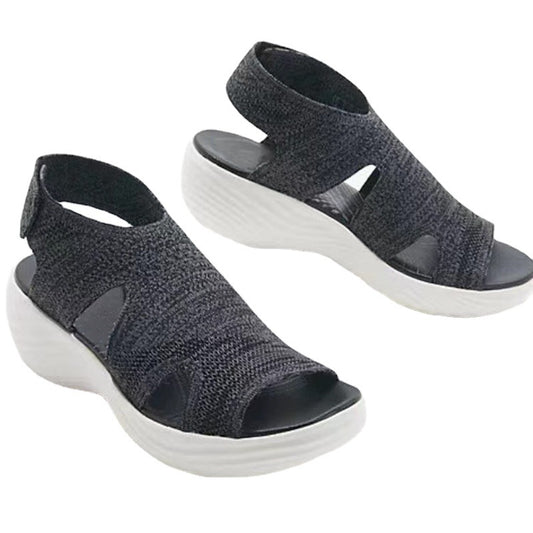 Sandaler til damer: Meshkilehæl, blød sål, fritidssport, fly-knit