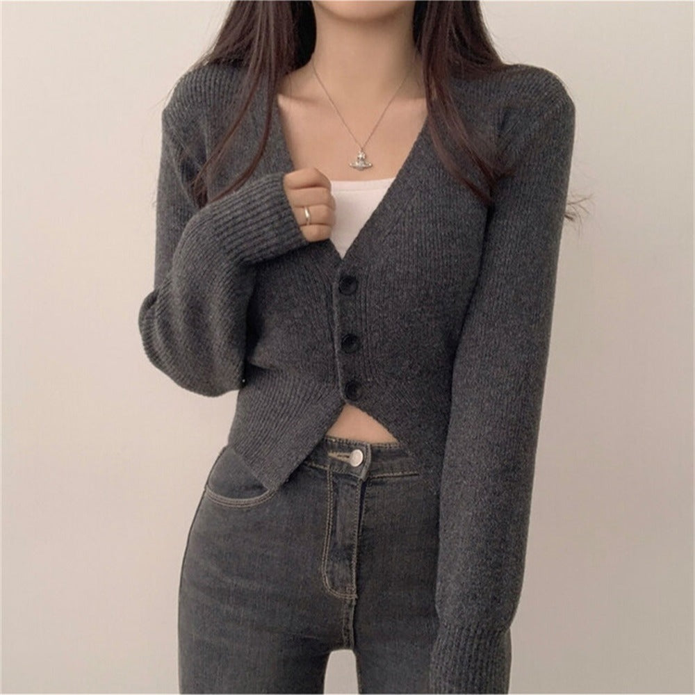 French-style Versatile Slim-fit Knit Cardigan For Petite Womenperfect For Fall And Winter