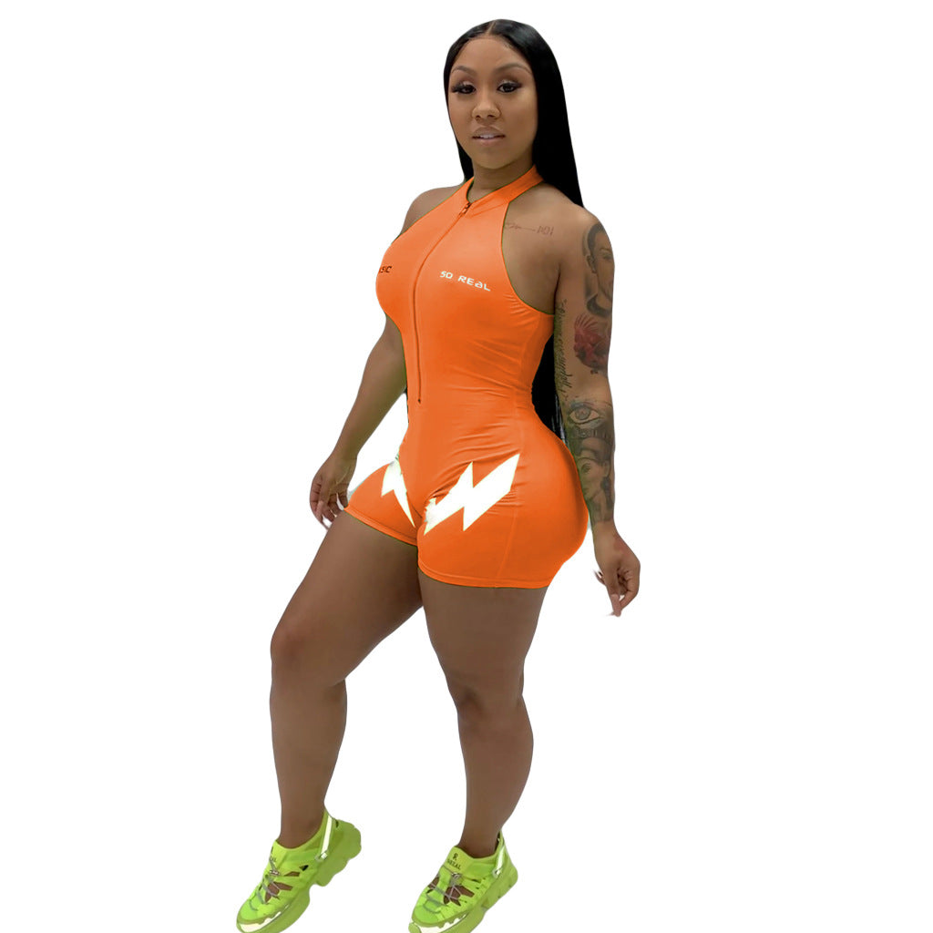 Fashion Lightning Letter Printing Jumpsuit