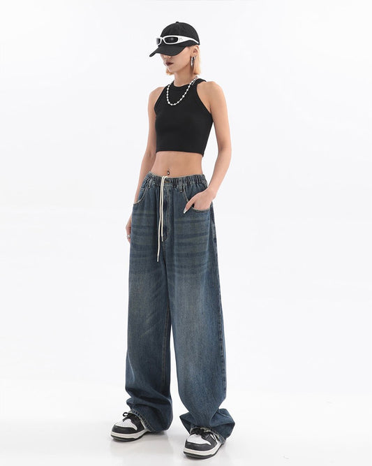 Women's Retro Slim Loose Wide Leg Jeans