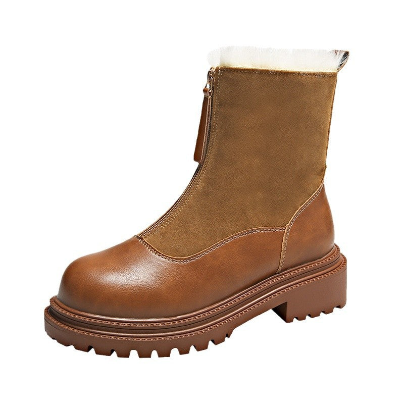 Soft Leather And Velvet Thick Snow Boots Female Insulated Cotton-padded Shoes