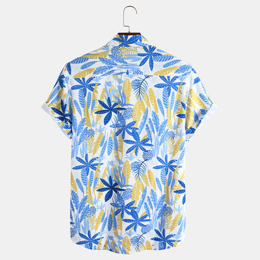 New Foreign Trade Men's Short-sleeved Floral Shirt Hawaiian Shirt