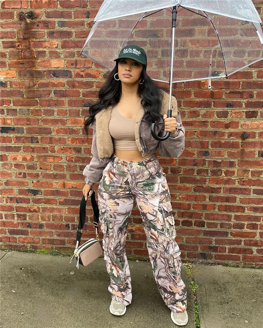 Straight High Waist Multi-color Trousers With Stacked Bags