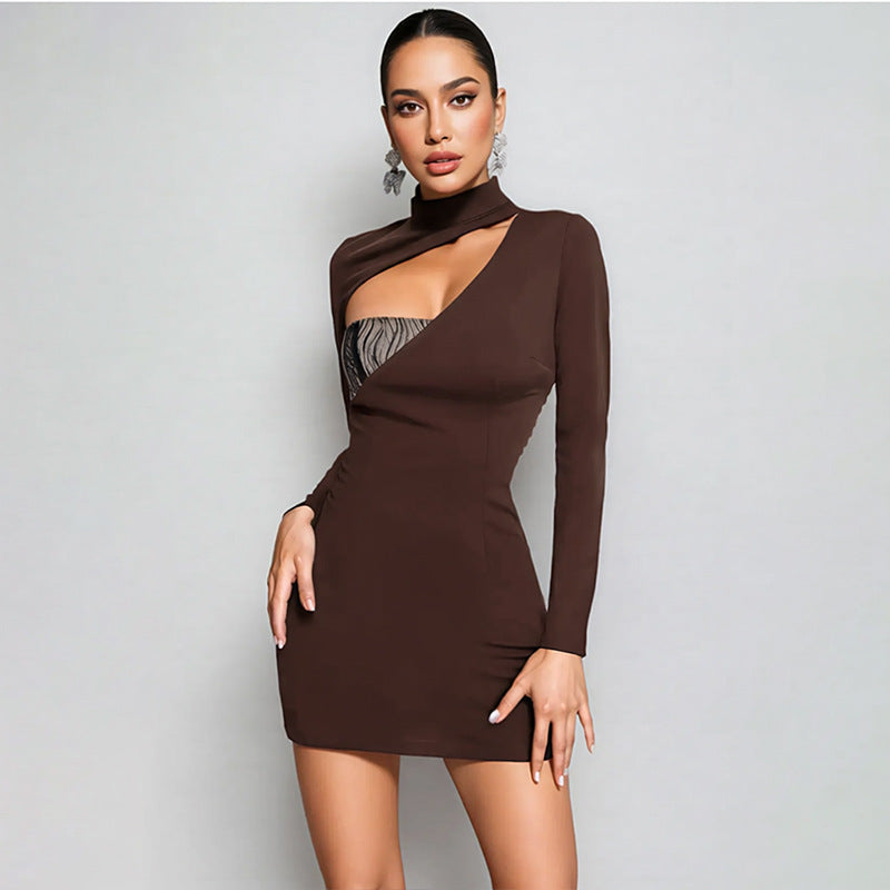Womens Bodycon Dress With Embellished Hollowed-Out Panels And Spliced Details
