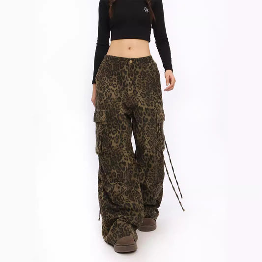 Amerikansk Leopardprint Brede Bukseben Overall