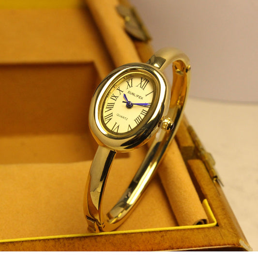 Lady's Rose Gold Diamond Bezel Luxury High-end Niche Design Oval Bracelet Watch