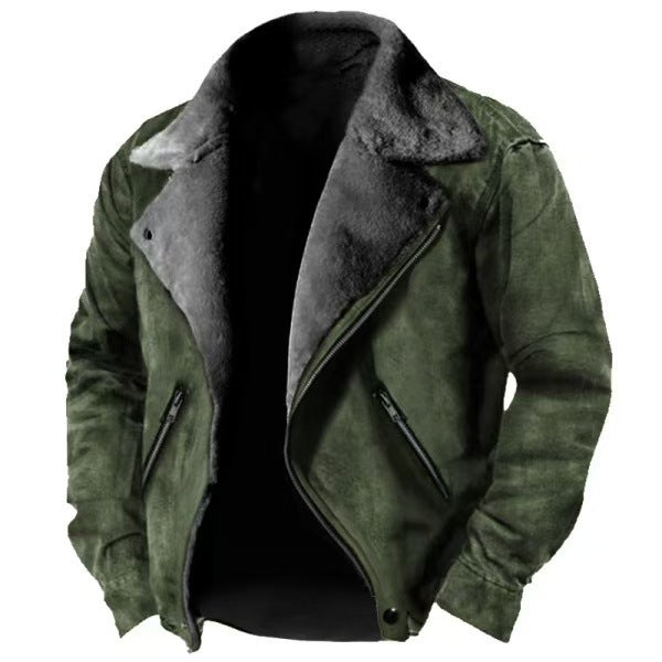 Casual Polo Collar Zipper Jacket Thickened Coat Fur