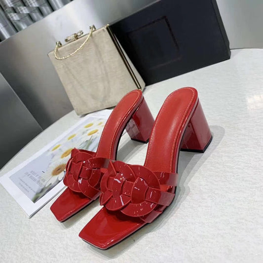 Leather High Heeled Toed Womens Sandals And Slippers