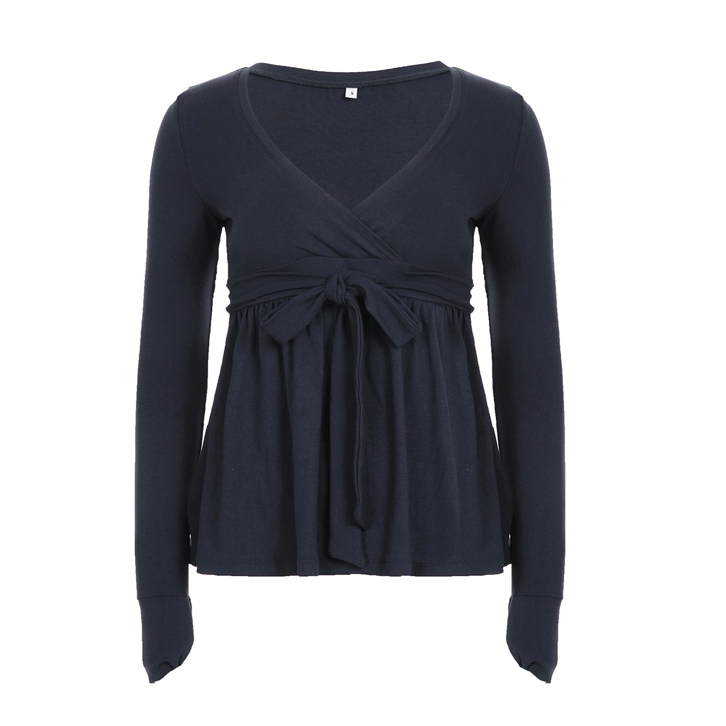 Cross-neck Tie-up Ruffled Loose-fit Lace Bow Long Sleeve