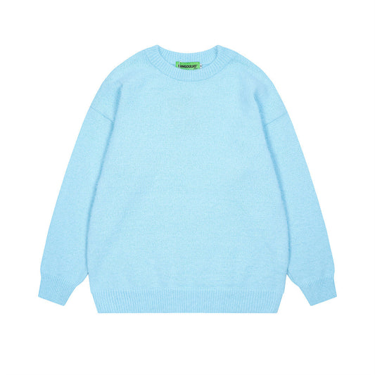 Pure Color All-matching Loose And Simple Round Neck Sweater Men's Spring