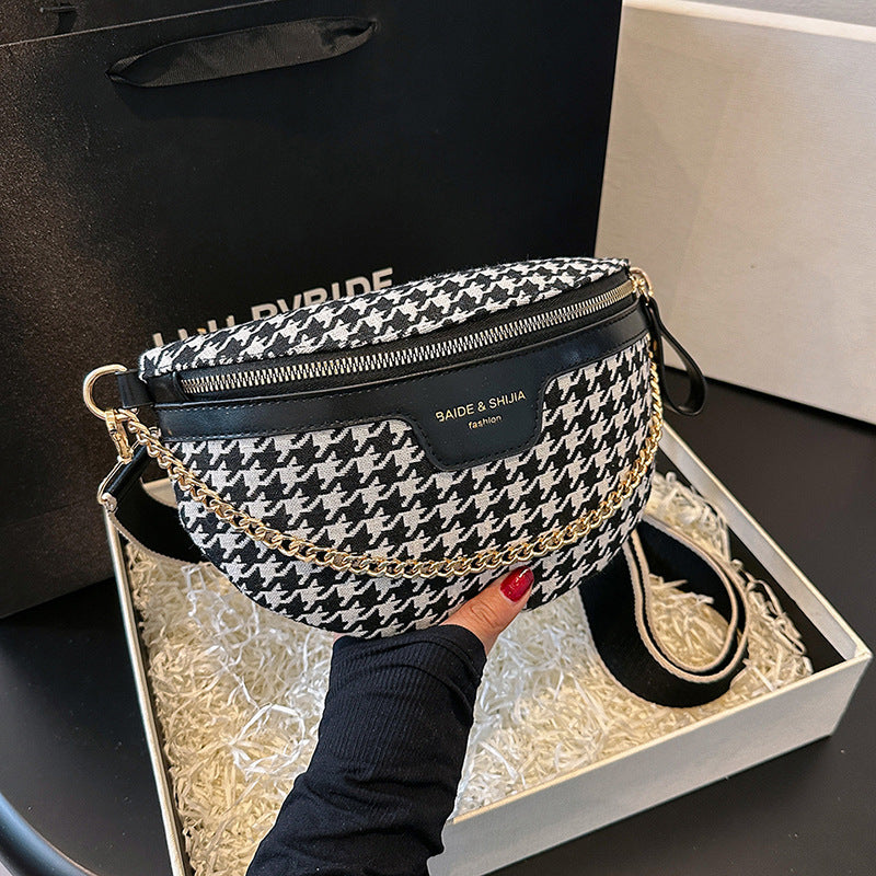 Dame Mode Hounds Tooth Brysttaske Skuldertaske