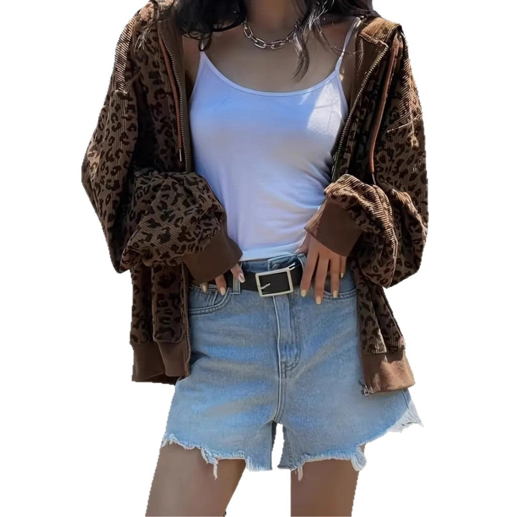 Loose-fitting Casual Corduroy Jacket With Long Sleeves