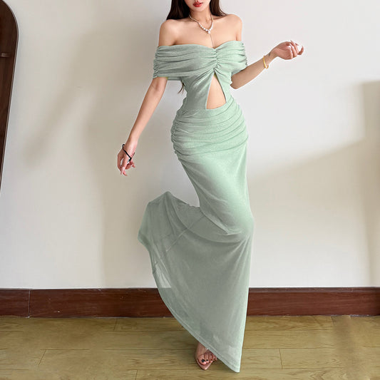 Strapless Slim Fit Crop Top Cutout Off Shoulder Dress Womens Style