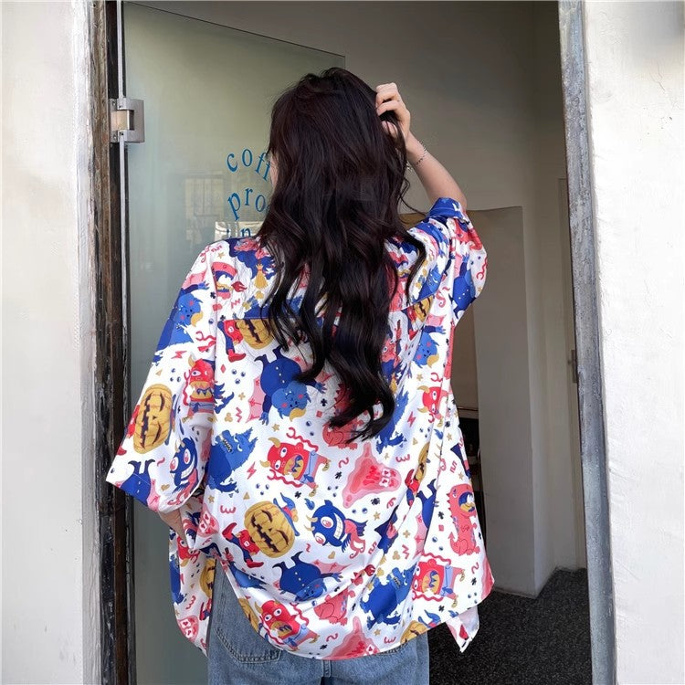 Summer Retro Full Printed Short-sleeved Shirt For Women