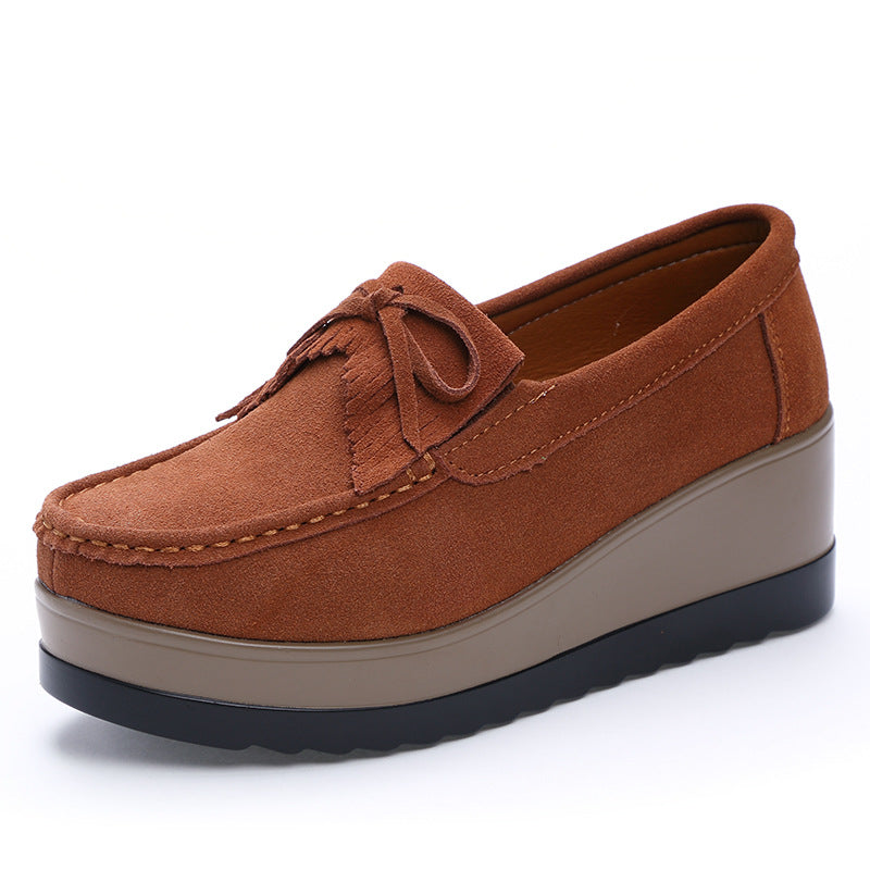 Nye Kvinder Kvast Sløjfe Design Sko Mode Tyk Bund Kilehæl Sko Casual Slip-on Ensfarvet Flade Sko