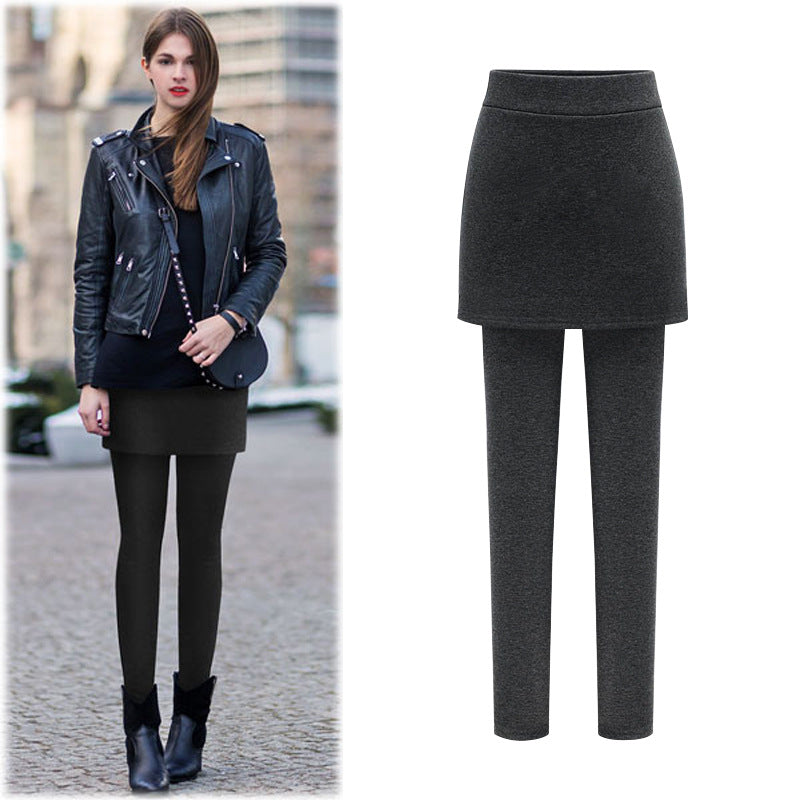 Fake Two-Piece Leggings Plus Velvet Thickening Women Keep Warm And Look Thin