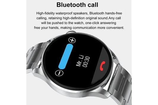 New Bluetooth Calling Smartwatch Men Women 1.36 Inch round Screen HD 390*390 Pixel Full Touch Custom Dial Smart Watch Man - Black Leather Belt