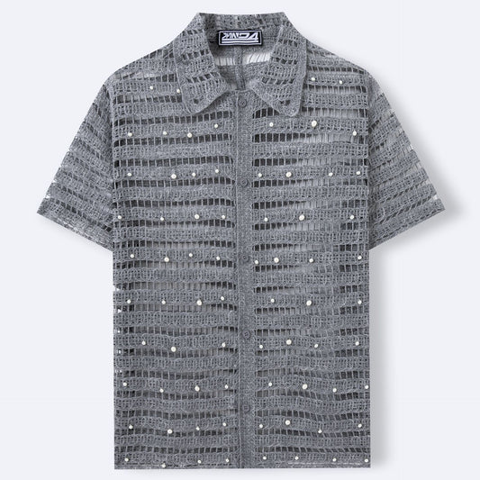 Men's French Beaded Design Hollow Sweater