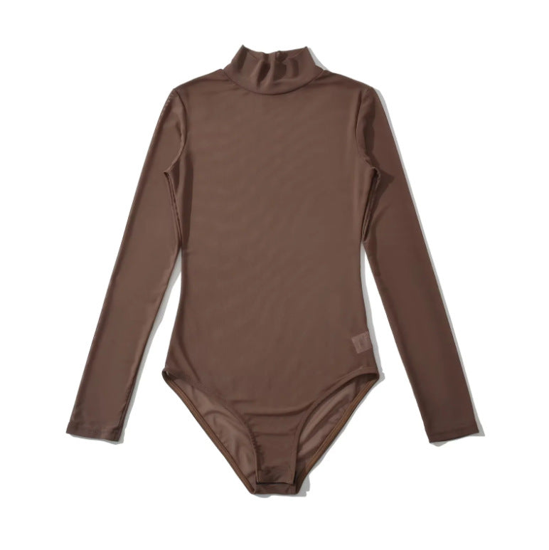 Women's Mesh Sheer Crew-Neck Long-Sleeve Jumpsuit